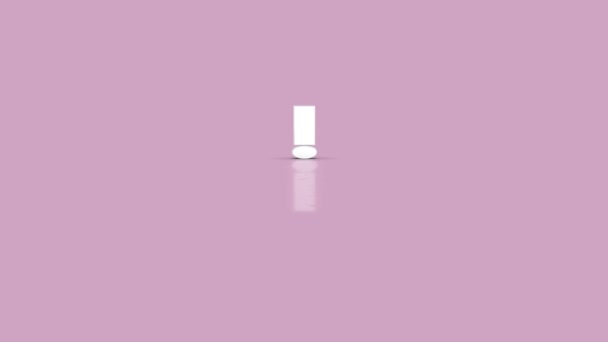 Symbole du point d'exclamation en couleur blanche minimaliste sautant vers la caméra isolée sur un simple fond violet pastel minimal — Video