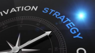 Stratejisi doğru yolu, kavram iyi yön mavi parlak arka plan için video ile metin pusula