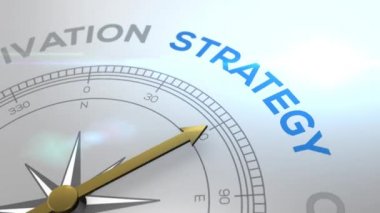 Stratejisi doğru yolu, kavram iyi yönde beyaz parlak arka plan için video ile metin pusula