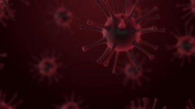 Virüs hücreleri, virüs, virüs kırmızı arka plan ile sıvı içinde yüzen hücreleri mikroskop altında