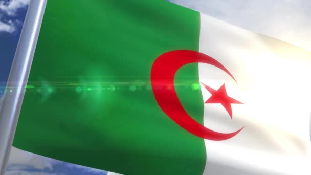 Animation Flag Algeria Different Camera Angles Different Backgrounds — Stock Video