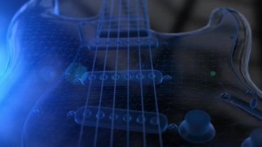 Animasyon bir mavi tel çerçeve 3B elektrik gitar