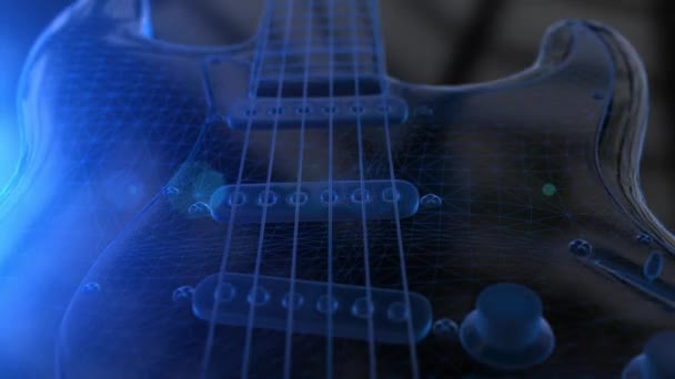 Animatie van een blauwe draadframe 3D-elektrische gitaar — Stockvideo