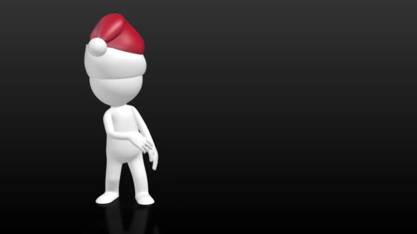3d 人的字符与圣诞节帽子指向空占位符 — 图库视频影像