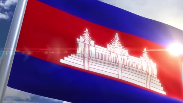 Κυματίζει σημαία της Καμπότζης Animation — Αρχείο Βίντεο