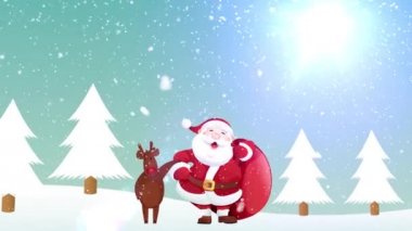 Noel Baba ve Ren geyiği yılbaşı Banner animasyon