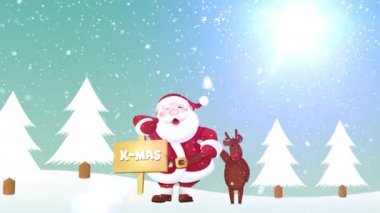 Noel Baba ve Ren geyiği yılbaşı Banner animasyon