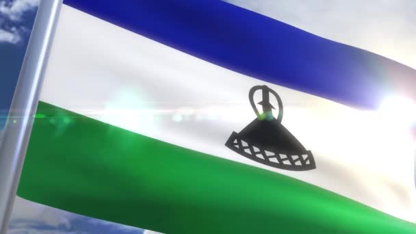 Sventolando bandiera del Lesotho Animazione — Video Stock