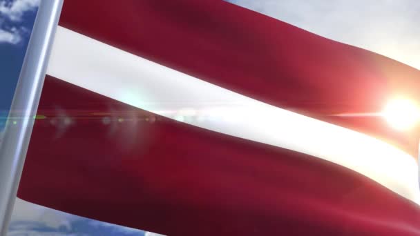 拉脱维亚动画的飘扬旗帜 — 图库视频影像