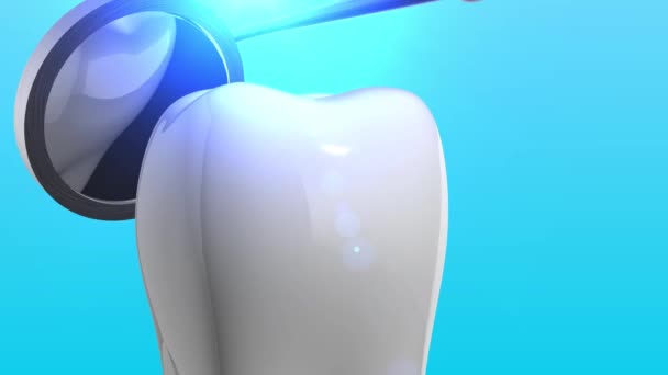 Dente e ferramenta dentária em animação 3d com fundo azul — Vídeo de Stock