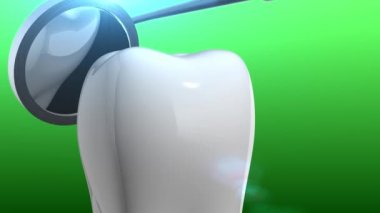 Diş ve diş aracı yeşil arka plana sahip 3d animasyon