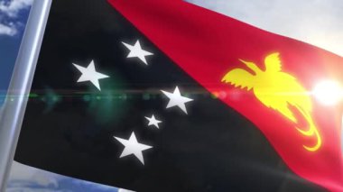 Papua Yeni Gine animasyon bayrağı sallayarak