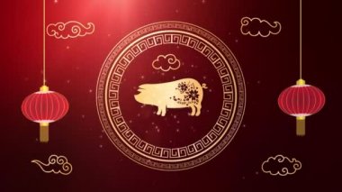 Mutlu çene yeni yıl 2019 burç altın kağıt ile sanat ve el sanatları tarzı renk arka plan kes. Çince çeviri yıl domuz