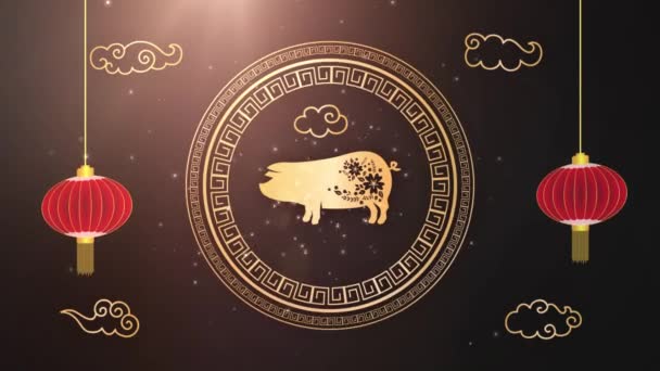Happy chinese Nieuwjaar 2019 sterrenbeeld met gold papier knippen kunst en ambachtelijke stijl op kleur achtergrond. Chinese vertaling jaar van het varken — Stockvideo