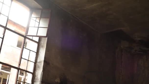 阳光照耀的旧废弃窗户 — 图库视频影像