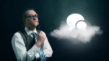 Komik inek ya da geek için uçan bulut iletişim simgesi dönen arıyorsunuz