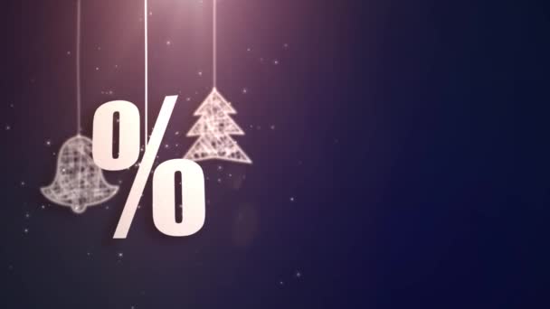 Percent christmas symbols hanging on strings an falling from the ceiling shopping offer — Stock Video