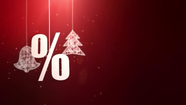 Por ciento de símbolos de Navidad que cuelgan de las cuerdas una caída del techo oferta de compras — Vídeo de stock