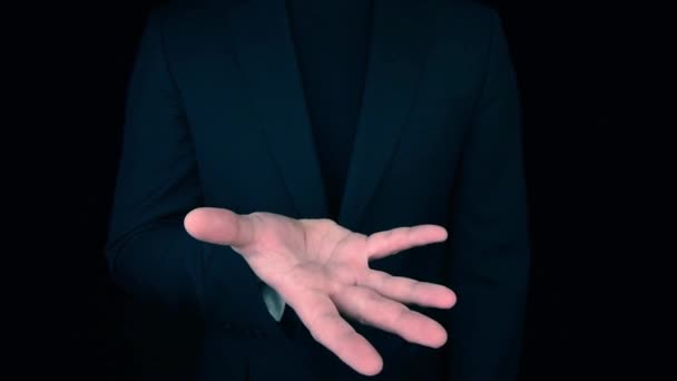 Бізнесмен тримає руку до камери — стокове відео
