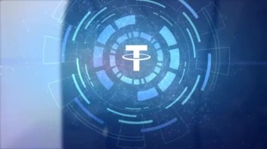 iş adamı el hologram hud projeksiyon tether cryptocurrency simgesi