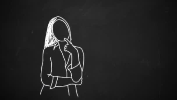 Tiza Dibujo Animación Mujer Joven Pensamiento Burbuja Yoga Signo Símbolo — Vídeo de stock