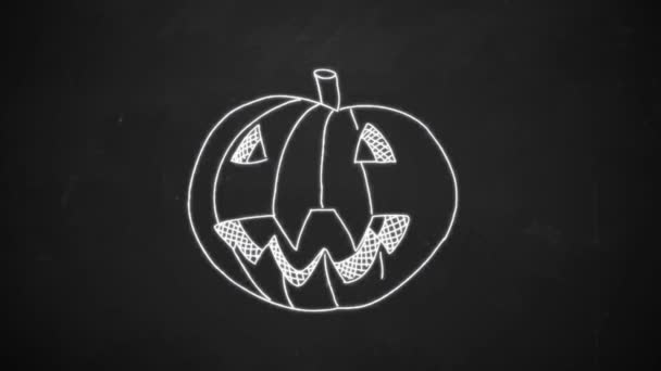 Dibujo Mano Línea Arte Que Muestra Calabaza Halloween Con Tiza — Vídeos de Stock