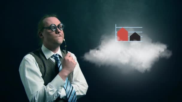 Zabawny Nerd Lub Geek Chce Flying Cloud Obrotową Ikona Diagramu — Wideo stockowe