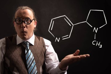 Profesör Nikotin el çizilmiş kimyasal formülü sunan