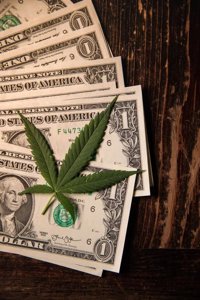 Χρήματα για το δολάριο μαριχουάνας και ιατρική marijauna στο τραπέζι — Φωτογραφία Αρχείου