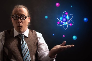 Atom simgesini sunan Profesör veya Öğretmen şapkası
