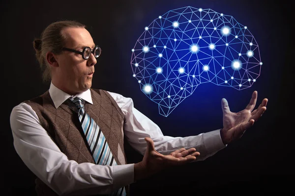 Professor oder Lehrer mit Symbol für künstliche Intelligenz — Stockfoto