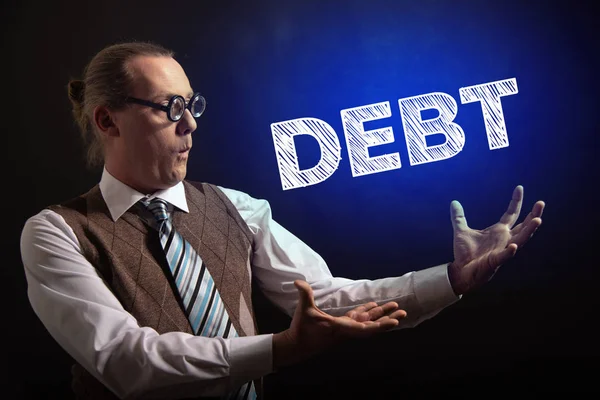 Professor or Teacher hat presenting the word Debt symbol — Stock Photo, Image