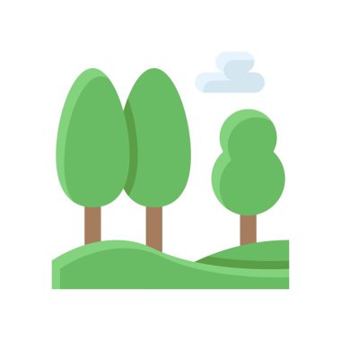 idari ağaçlar düz dizayn içinde çimen ve bulut vektörü