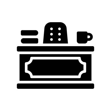 Katı tasarım tablosu, kitapları ve çay fincanı vektörüyle idari başbakan sandalyesi