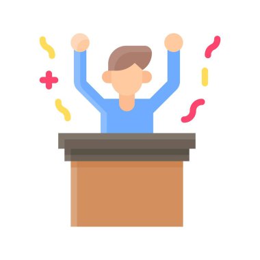 Seçimle ilgili karakter veya çocuk, seçimi düz stil konuşma tablosu vektörüyle kazanmayı kutluyor