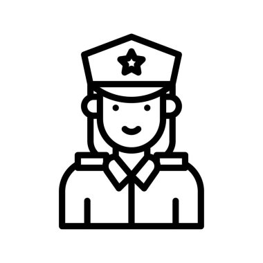 Seçimlerle ilgili polis memuru bayan ya da kız üniformalı ve şapka vektörlü çizgisel tarzda