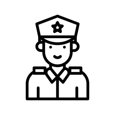 Seçimlerle ilgili polis çocuğu ya da üniforması ve çizgisel tarzında şapka vektörü olan adam