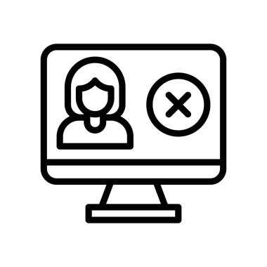 Seçimle ilgili karakter veya bilgisayar ekranındaki kız doğrusal biçimdeki yanlış işaret vektörüyle