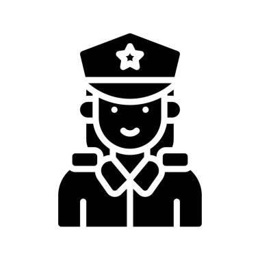 Seçimlerle ilgili polis memuru bayan ya da kız üniformalı ve kati tasarım vektörlü,