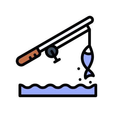 Serbest zaman bağlantılı döner çubuk veya su ile balık çubuğu ve düzenlenebilir felçli balık vektörü