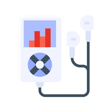 Boş zaman ile ilgili kulaklıklı mp3 müzik aygıtı ve düz biçimli düğme vektörü