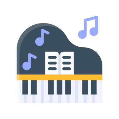 Boş zaman piyanosu ile ilgili kitap ve şarkı işareti, düz stil vektörü