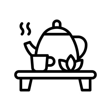 Çizgisel tarzda bardak ve masa vektörlü boş zaman çaydanlığı