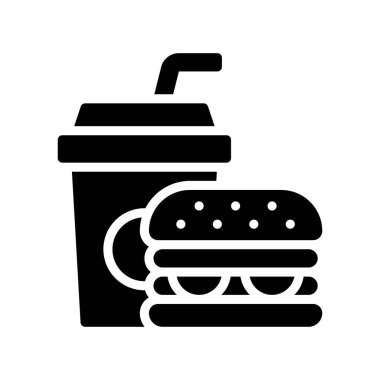 Serbest zaman ilişkili baharatlı burger ve soğuk içecek ile katı tasarım boru vektörü