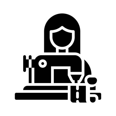 Boş zaman ilişkili kız ya da karakter sağlam tasarım içinde dikiş makinesi ve kumaş vektörü ile