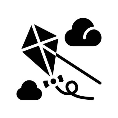 Bulutlar ve katı tasarım iplik vektörü ile gökyüzünde uçan uçurtma ile ilgili boş zaman