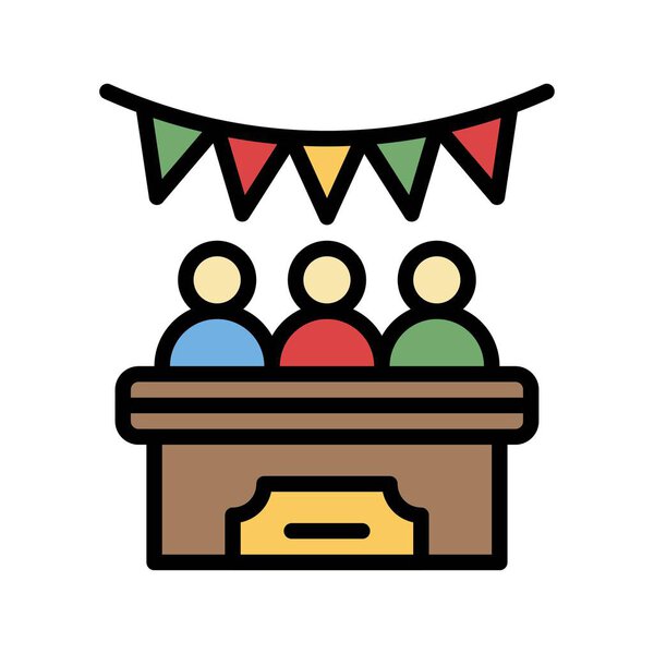 administrative related characters with table and decoration banner vector with editable stroke