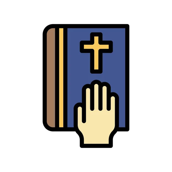 Signe Croix Chrétienne Administrative Connexe Sur Livre Avec Vecteur Main — Image vectorielle
