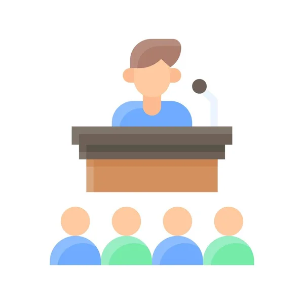 Elections Related Boy Characters Speech Table Mic Vector Flat Style — Stock Vector