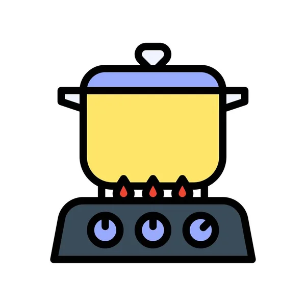 带燃烧器的自由时间相关的酱菜盘和带可编辑冲程的火矢量 — 图库矢量图片